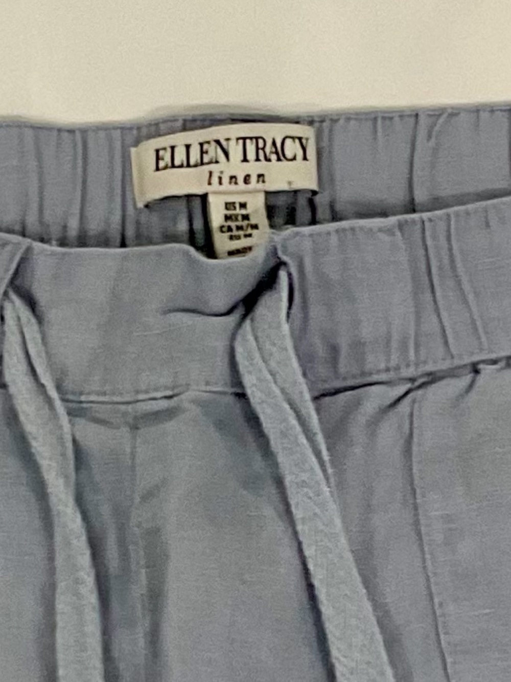 Ellen Tracy 100% Linen Shorts Women’s Medium Gray Blue Drawstring Pull On - Picture 4 of 5